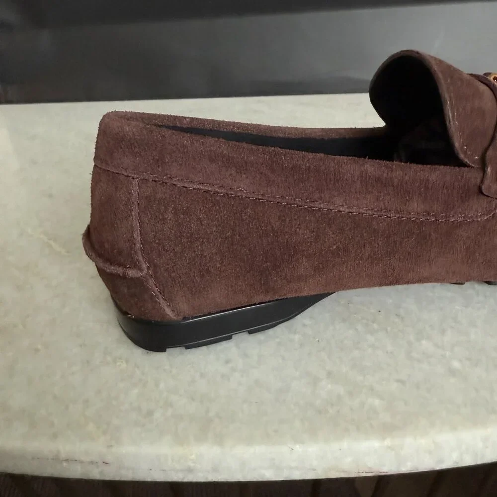 VERSACE 1009707 Medusa Men's Brown Suede Driver‎ Shoes, 40.5